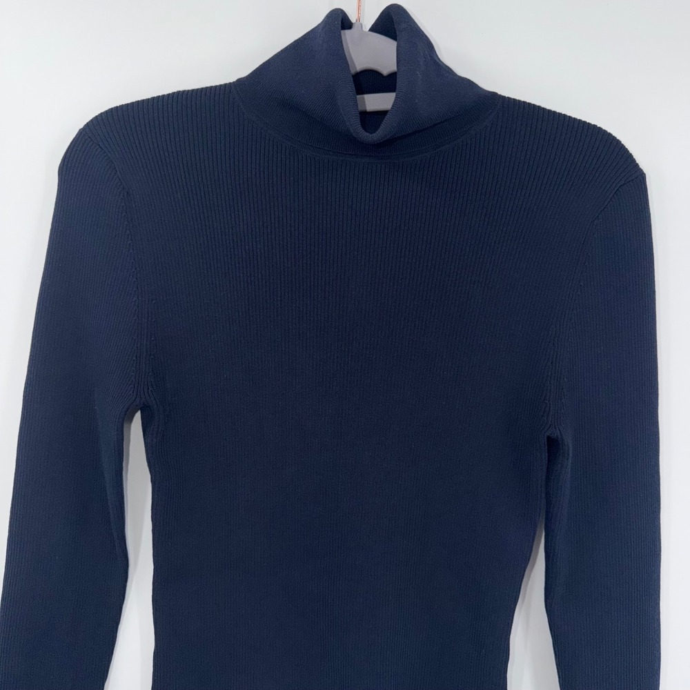 A.L.C. Navy Blue Ribbed Turtleneck Sweater Italian Yarn Cotton Blend Small